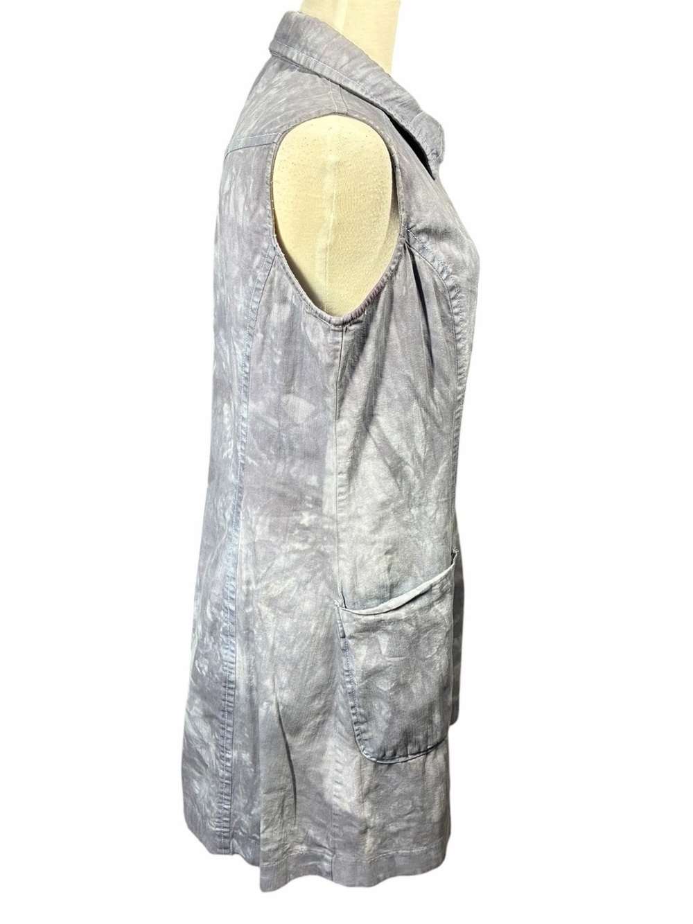 Hope & Harlow Acid Washed Blue Gray Sleeveless Zip Front Collared Dress Size 6 - Picture 4 of 8